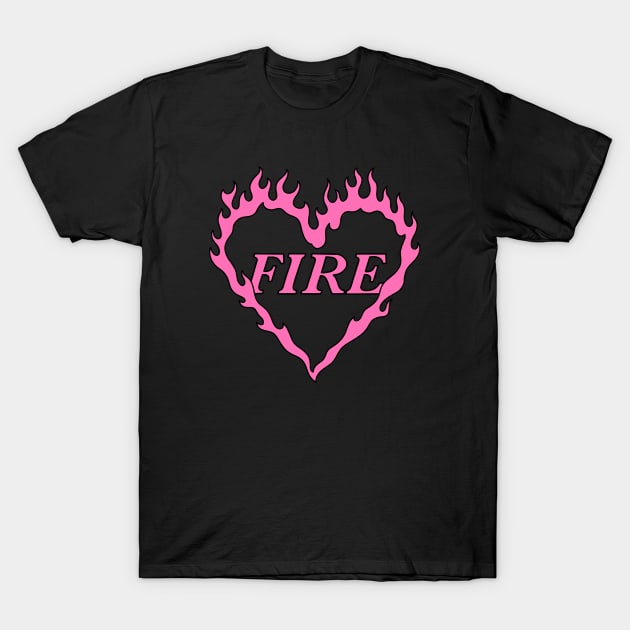 Pink Fire Heart Aesthetic T-Shirt by Trippycollage